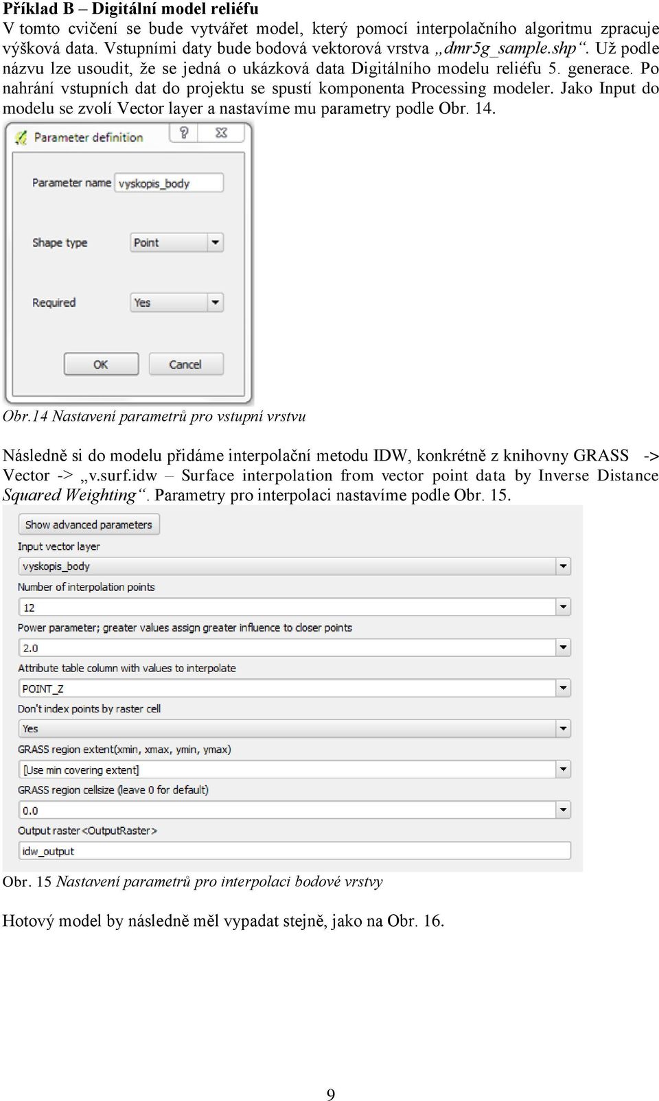 Jako Input do modelu se zvolí Vector layer a nastavíme mu parametry podle Obr.