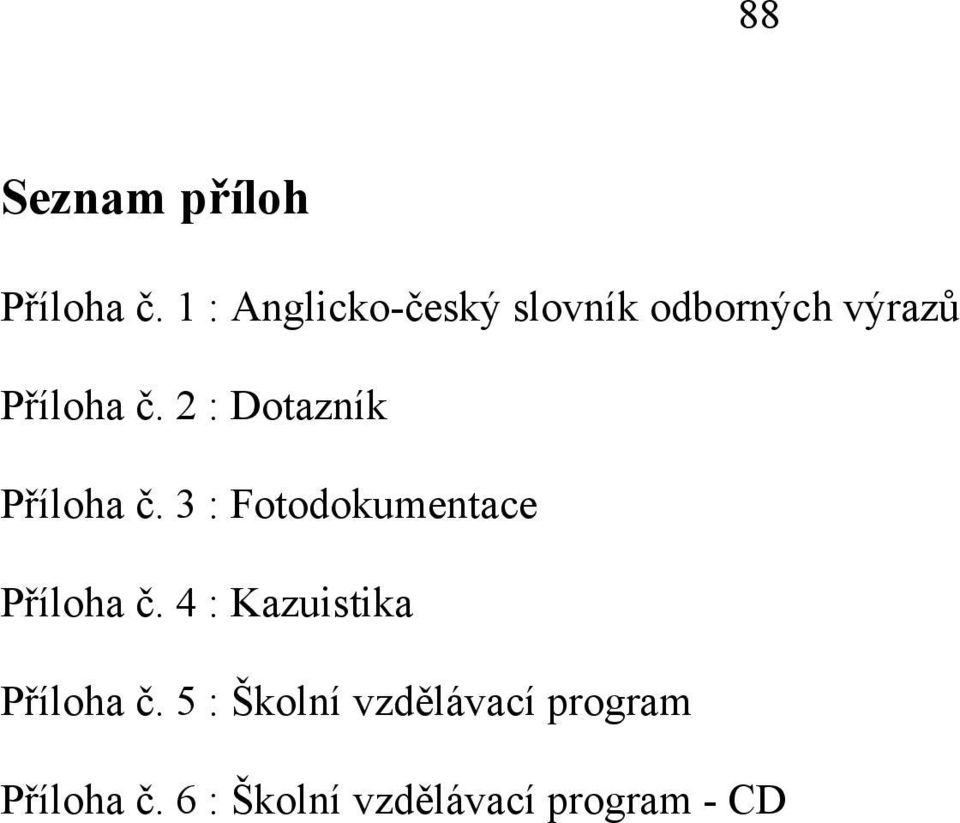 2 : Dotazník Příloha č. 3 : Fotodokumentace Příloha č.