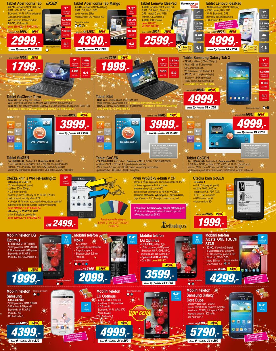 1 ndroid Tablet cer Iconia Tab Mango - 1-810, rozlišení (1024x768 pxl) - RM 1GB, Wi-Fi, GPS - zadní kamera 5Mpx - microsd slot, OS ndroid 4.2 4392,- 4390,- 0,- /splátka 24 x 220 5590,- 1 GHz 4.