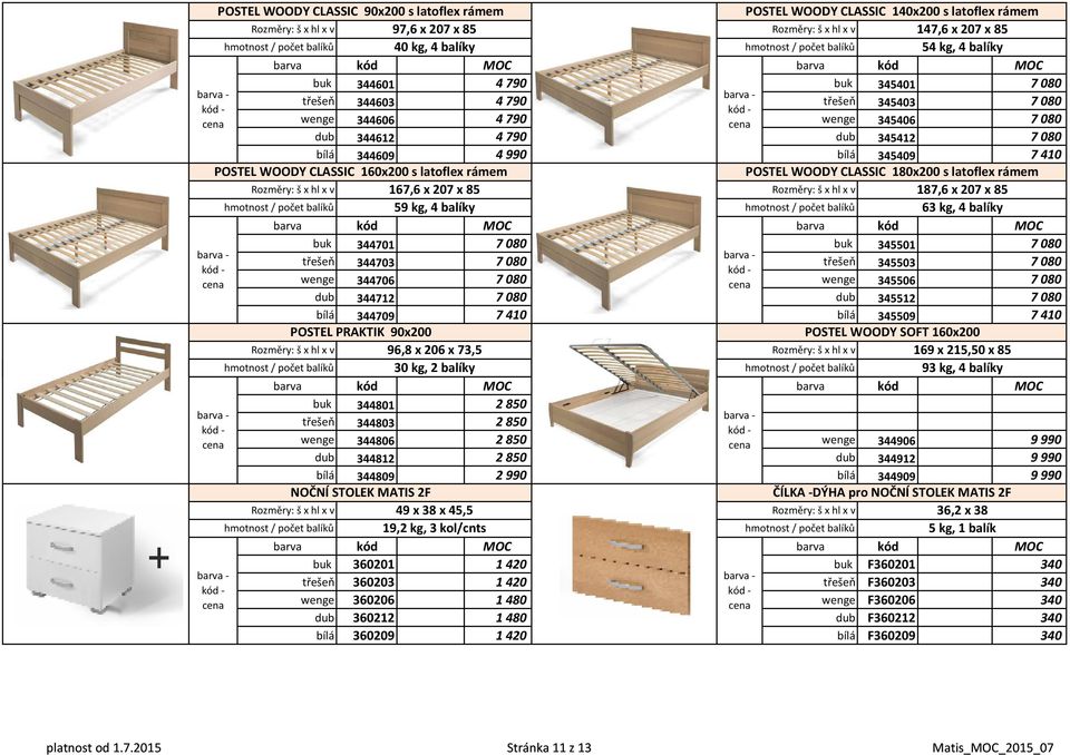 344609 4 990 bílá 345409 7 410 POSTEL WOODY CLASSIC 160x200 s latoflex rámem POSTEL WOODY CLASSIC 180x200 s latoflex rámem Rozměry: š x hl x v 167,6 x 207 x 85 Rozměry: š x hl x v 187,6 x 207 x 85