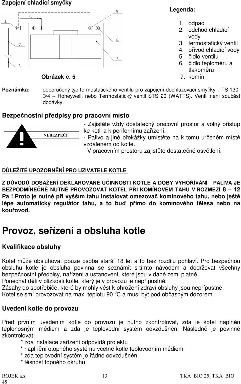 Bezpečnostní předpisy pro pracovní místo - Zajistěte vždy dostatečný pracovní prostor a volný přístup ke kotli a k perifernímu zařízení.