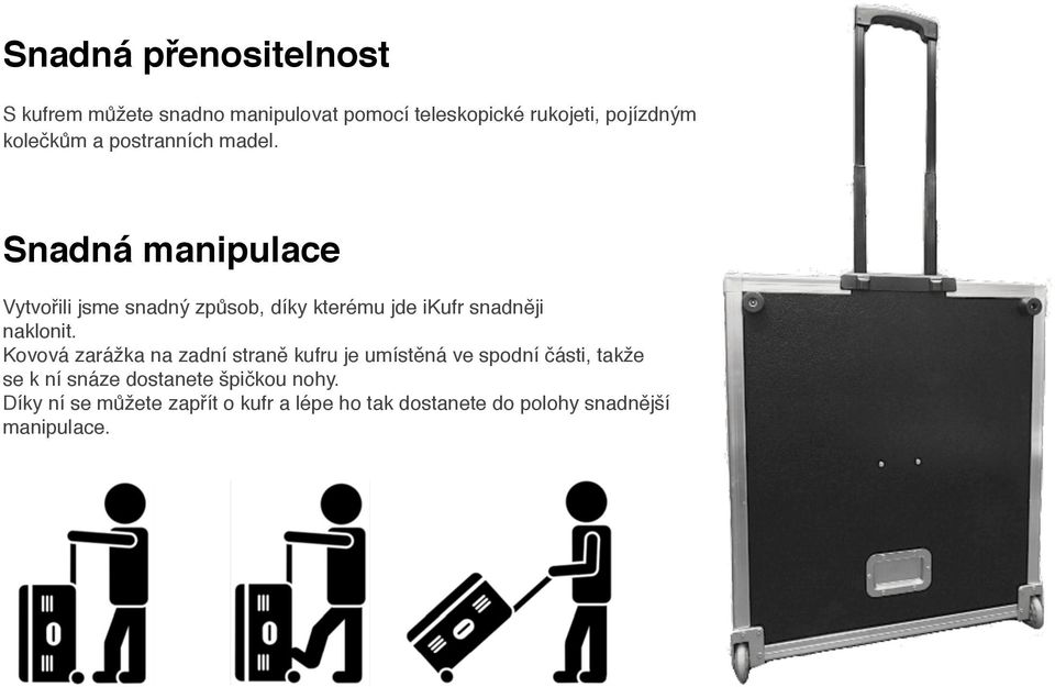 Snadná manipulace Vytvořili jsme snadný způsob, díky kterému jde ikufr snadněji naklonit.