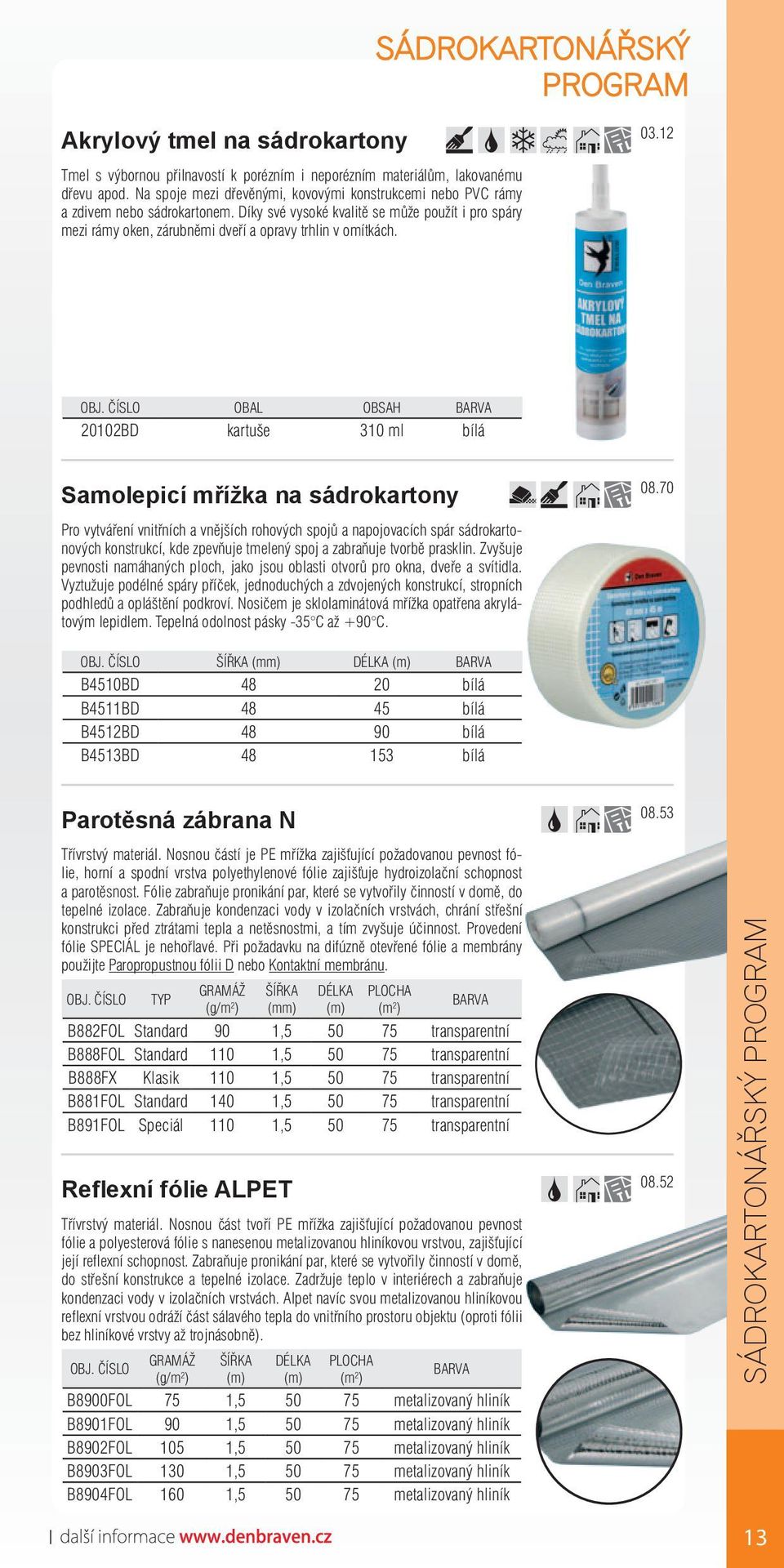 20102BD kartuše 310 ml bílá Samolepicí mřížka na sádrokartony 08.