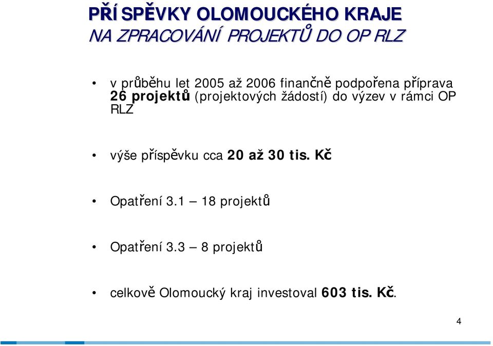 do výzev v rámci OP RLZ výše příspěvku cca 20 až 30 tis. Kč Opatření 3.