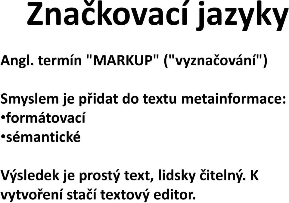 přidat do textu metainformace: formátovací