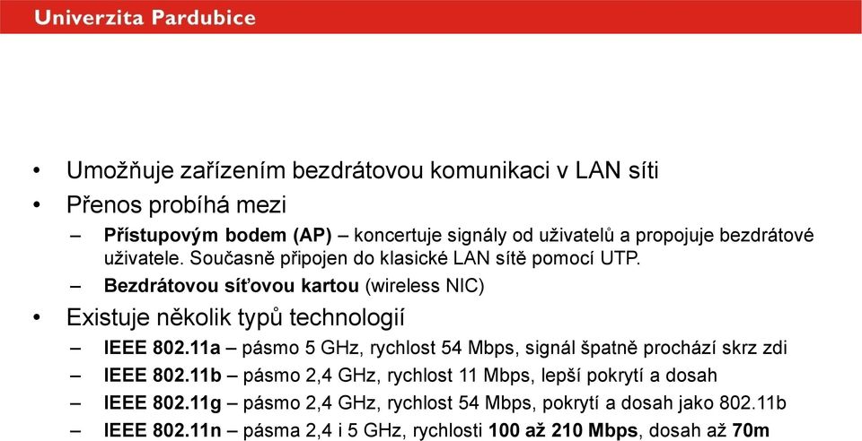 bezdrátové uživatele. Současně připojen do klasické LAN sítě pomocí UTP.