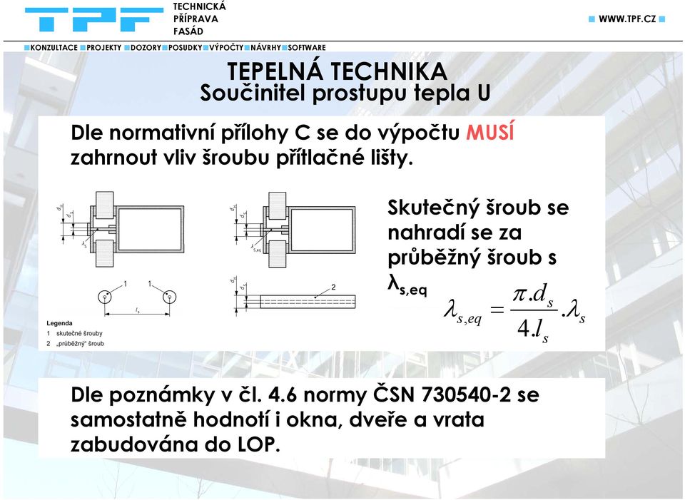 Skutečný šroub se nahradí se za průběžný šroub s λ s,eq. d s s, eq. s 4.