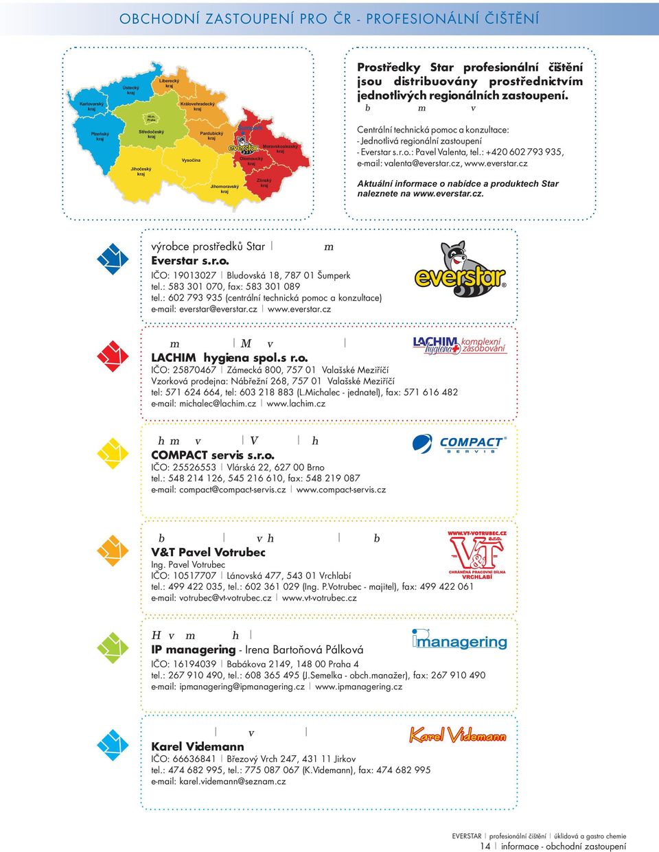 regionálních zastoupení. Obracejte se přímo na jednotlivá zastoupení. Centrální technická pomoc a konzultace: - Jednotlivá regionální zastoupení - Everstar s.r.o.: Pavel Valenta, tel.