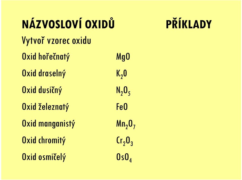 Oxid manganistý Oxid chromitý Oxid osmičelý