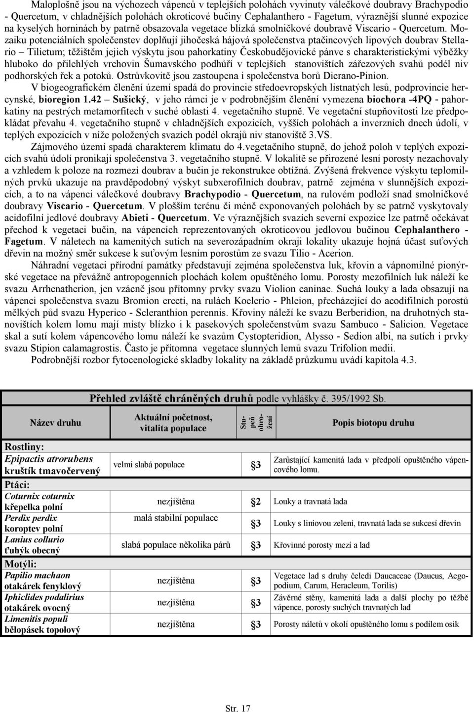 Mozaiku potenciálních společenstev doplňují jihočeská hájová společenstva ptačincových lipových doubrav Stellario Tilietum; těžištěm jejich výskytu jsou pahorkatiny Českobudějovické pánve s