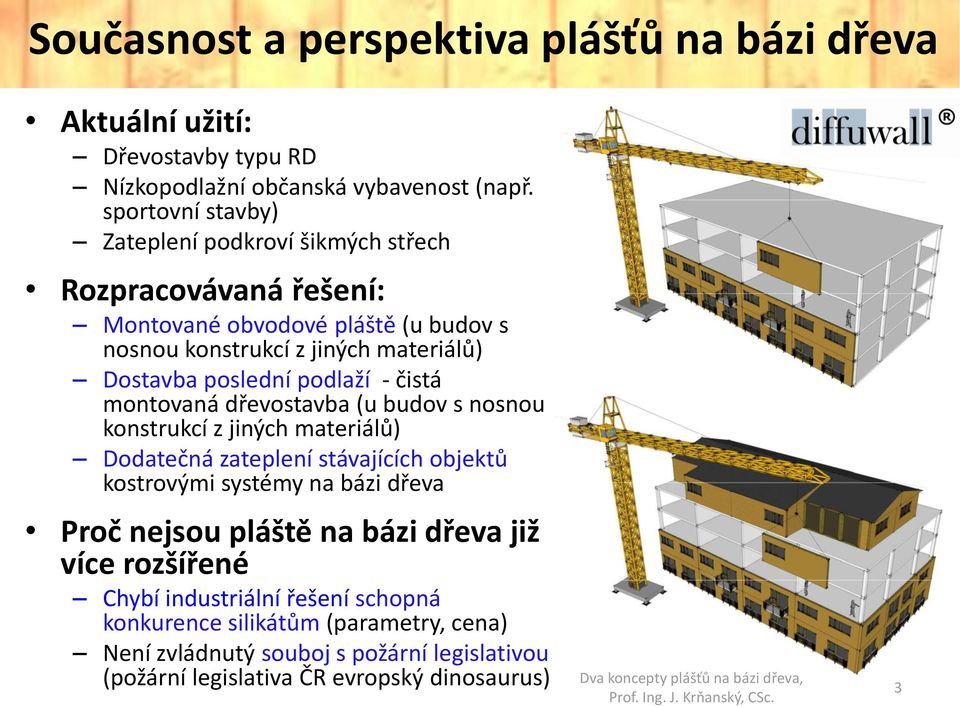 čistá montovaná dřevostavba (u budov s nosnou konstrukcí z jiných materiálů) Dodatečná zateplení stávajících objektů kostrovými systémy na bázi dřeva Proč nejsou pláště na bázi dřeva