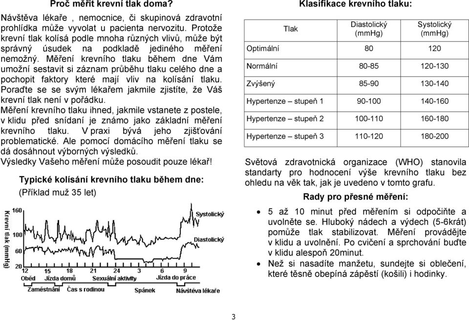 Měření krevního tlaku během dne Vám umožní sestavit si záznam průběhu tlaku celého dne a pochopit faktory které mají vliv na kolísání tlaku.