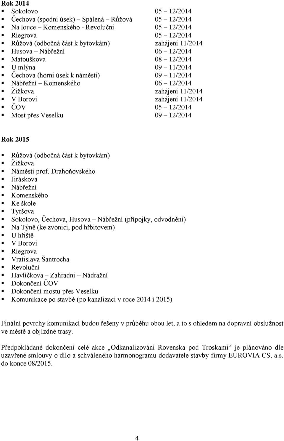 Most přes Veselku 09 12/2014 Rok 2015 Růžová (odbočná část k bytovkám) Žižkova Náměstí prof.