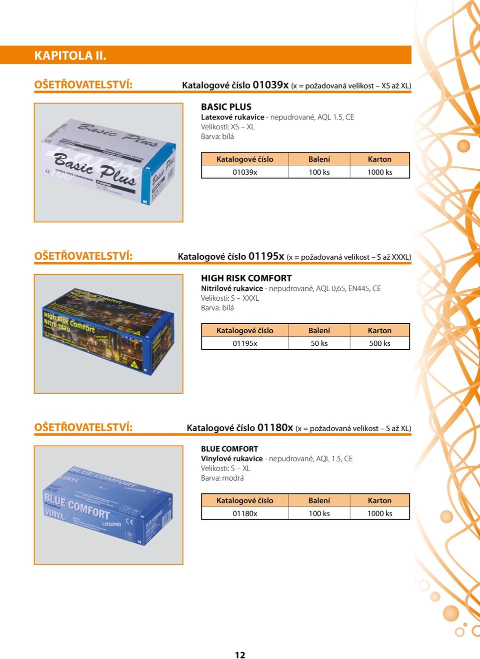 RISK COMFORT Nitrilové rukavice - nepudrované, AQL 0,65, EN445, CE Velikosti: S XXXL Barva: bílá 01195x 50 ks 500 ks OŠETŘOVATELSTVÍ: