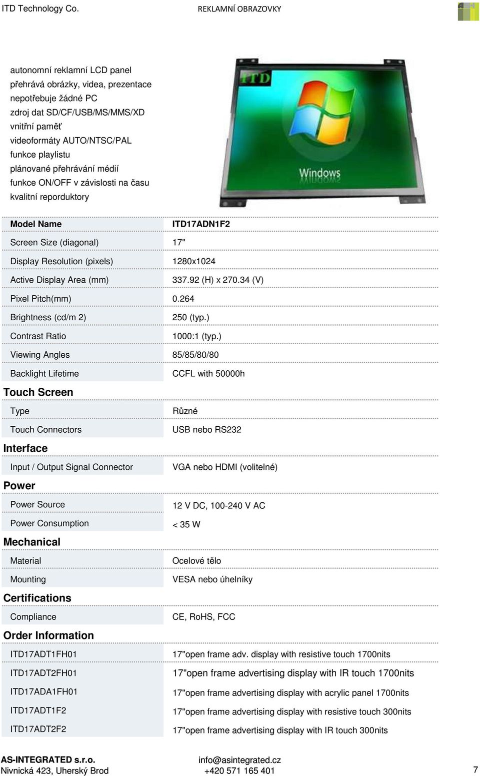 < 35 W 17"open frame adv.