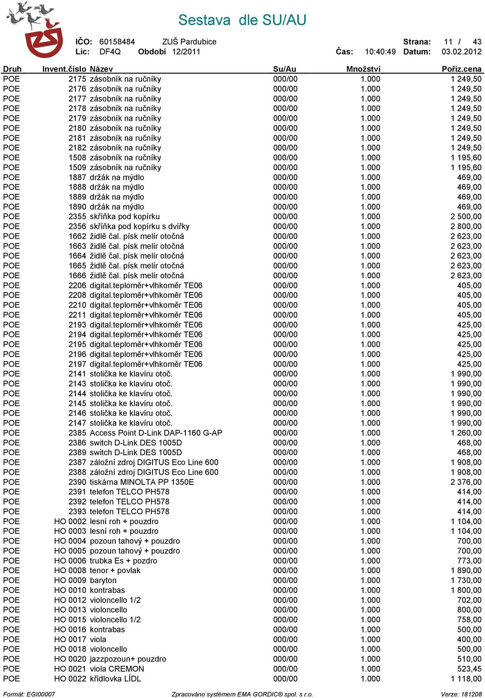 000 1 249,50 POE 2181 zásobník na ručníky 000/00 1.000 1 249,50 POE 2182 zásobník na ručníky 000/00 1.000 1 249,50 POE 1508 zásobník na ručníky 000/00 1.