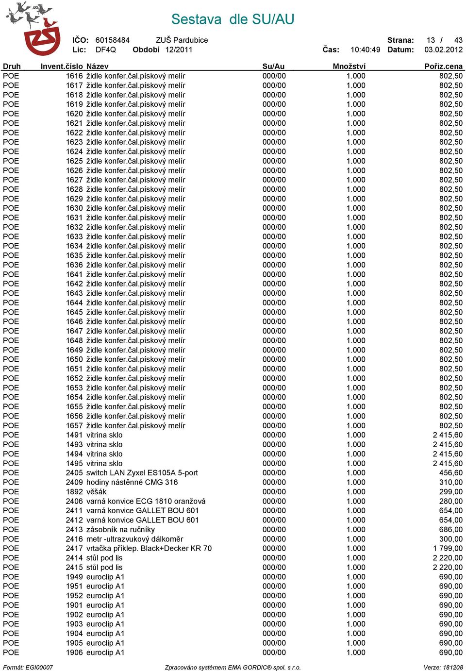 čal.pískový melír 000/00 1.000 802,50 POE 1624 židle konfer.čal.pískový melír 000/00 1.000 802,50 POE 1625 židle konfer.čal.pískový melír 000/00 1.000 802,50 POE 1626 židle konfer.čal.pískový melír 000/00 1.000 802,50 POE 1627 židle konfer.
