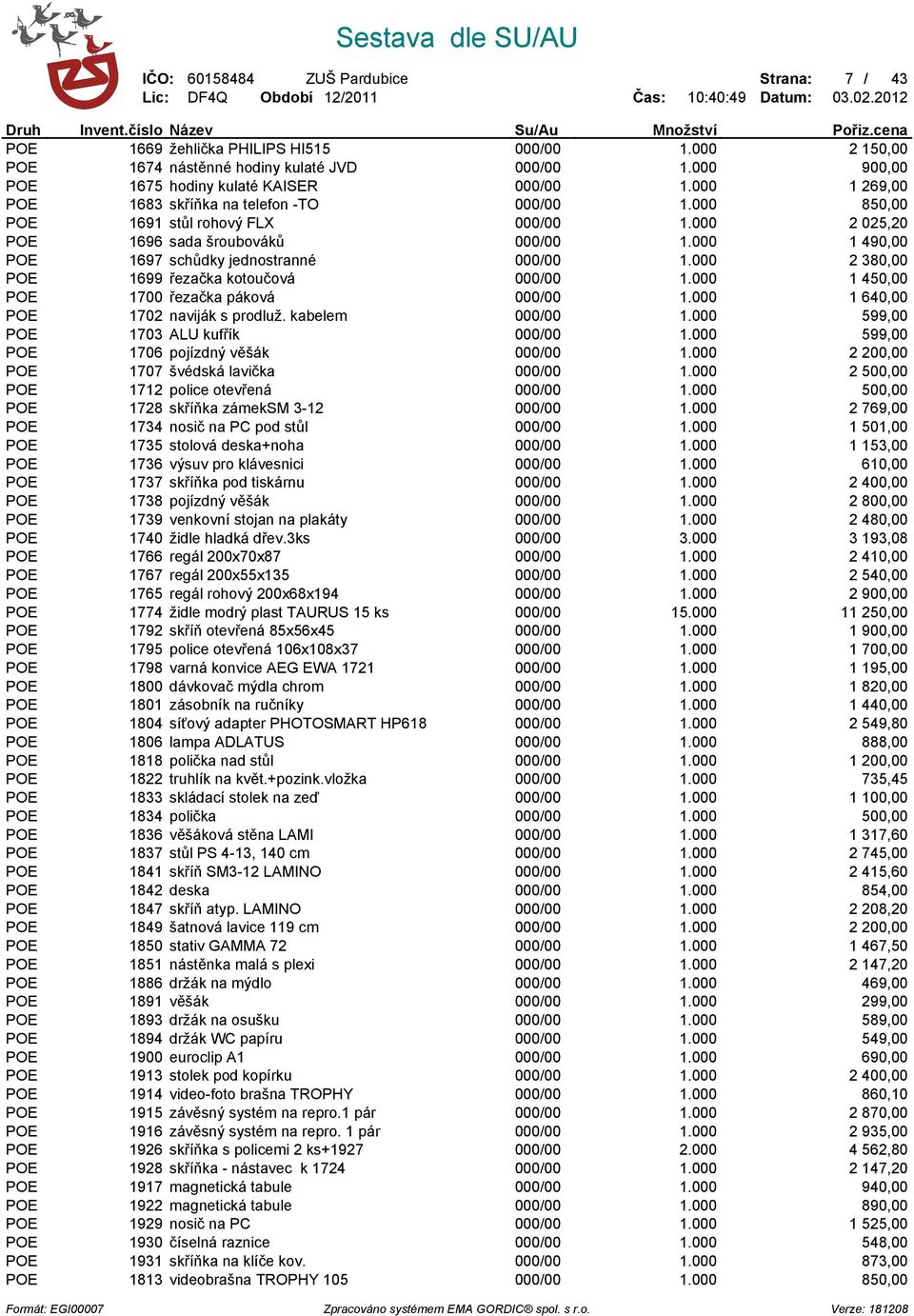 000 2 380,00 POE 1699 řezačka kotoučová 000/00 1.000 1 450,00 POE 1700 řezačka páková 000/00 1.000 1 640,00 POE 1702 naviják s prodluž. kabelem 000/00 1.000 599,00 POE 1703 ALU kufřík 000/00 1.