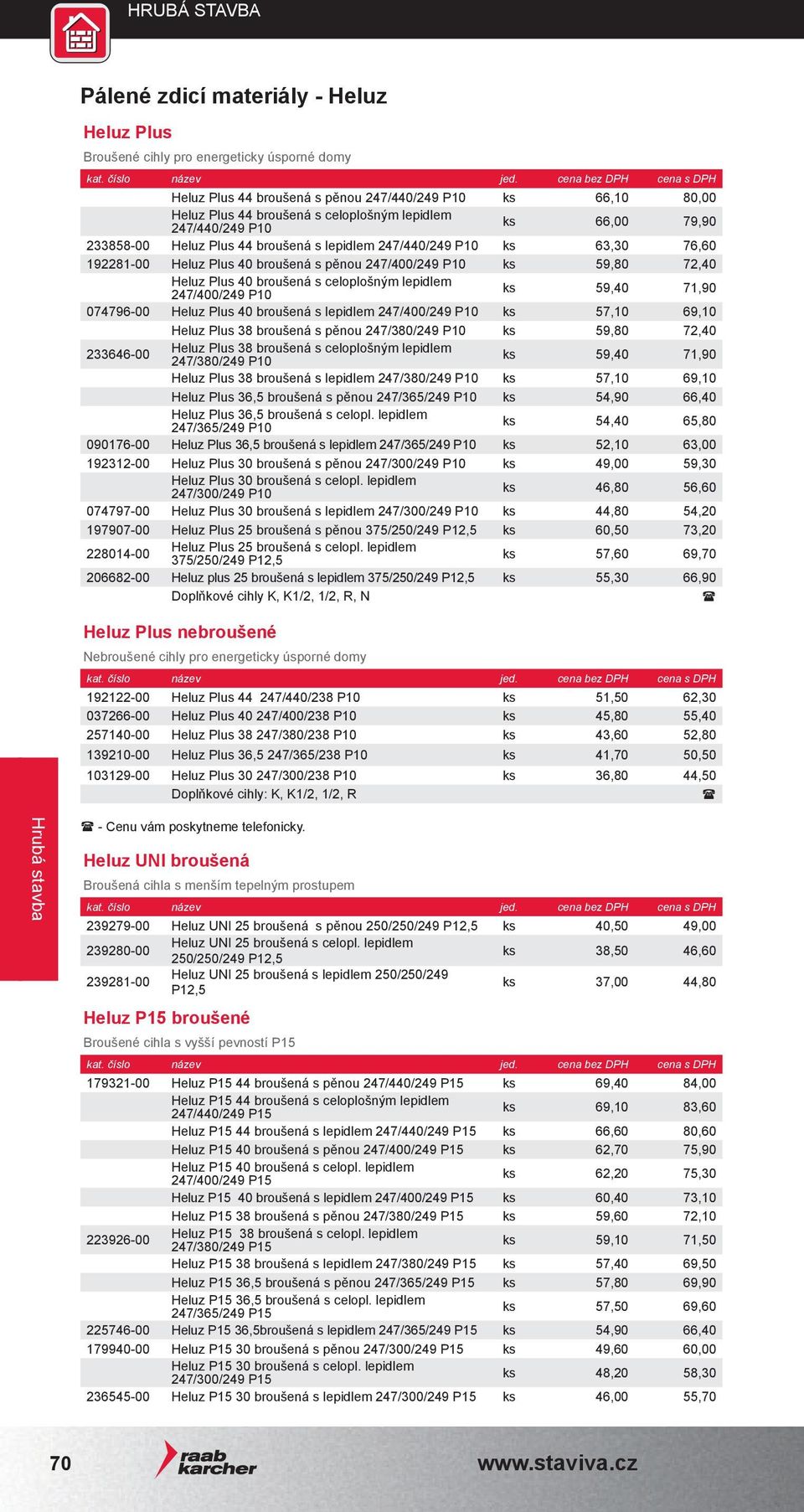 broušená s celoplošným lepidlem 247/400/249 P10 ks 59,40 71,90 074796-00 Heluz Plus 40 broušená s lepidlem 247/400/249 P10 ks 57,10 69,10 Heluz Plus 38 broušená s pěnou 247/380/249 P10 ks 59,80 72,40