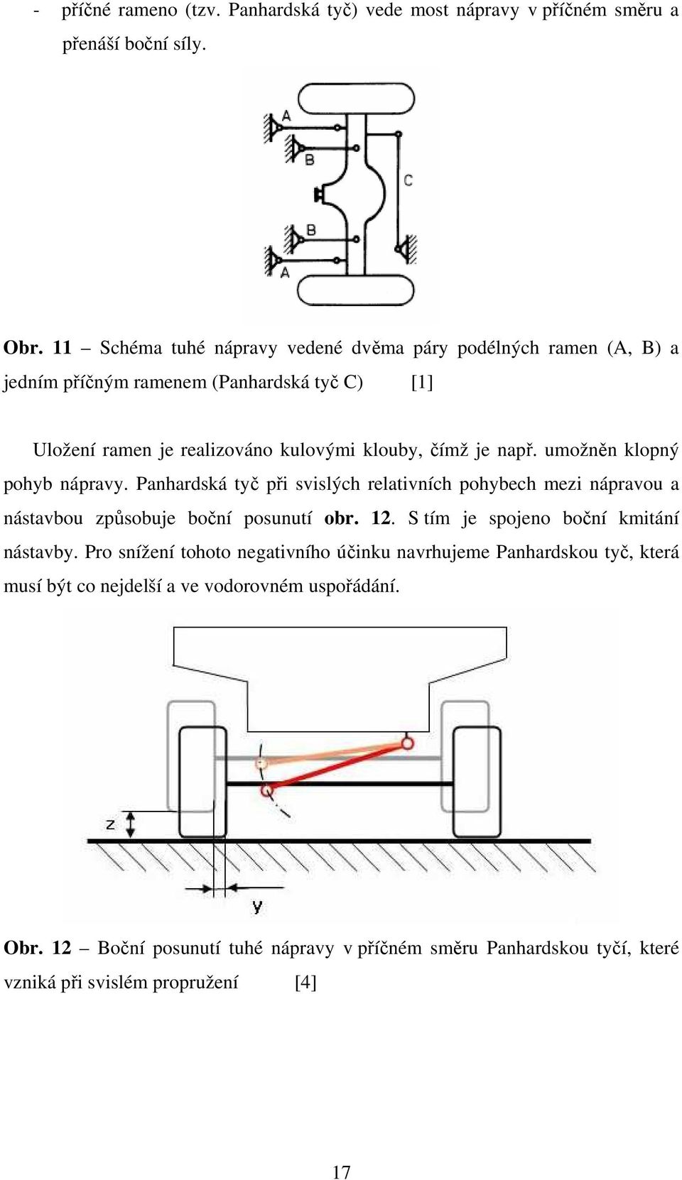 umožněn klopný pohyb nápravy. Panhardská tyč při svislých relativních pohybech mezi nápravou a nástavbou způsobuje boční posunutí obr. 12.