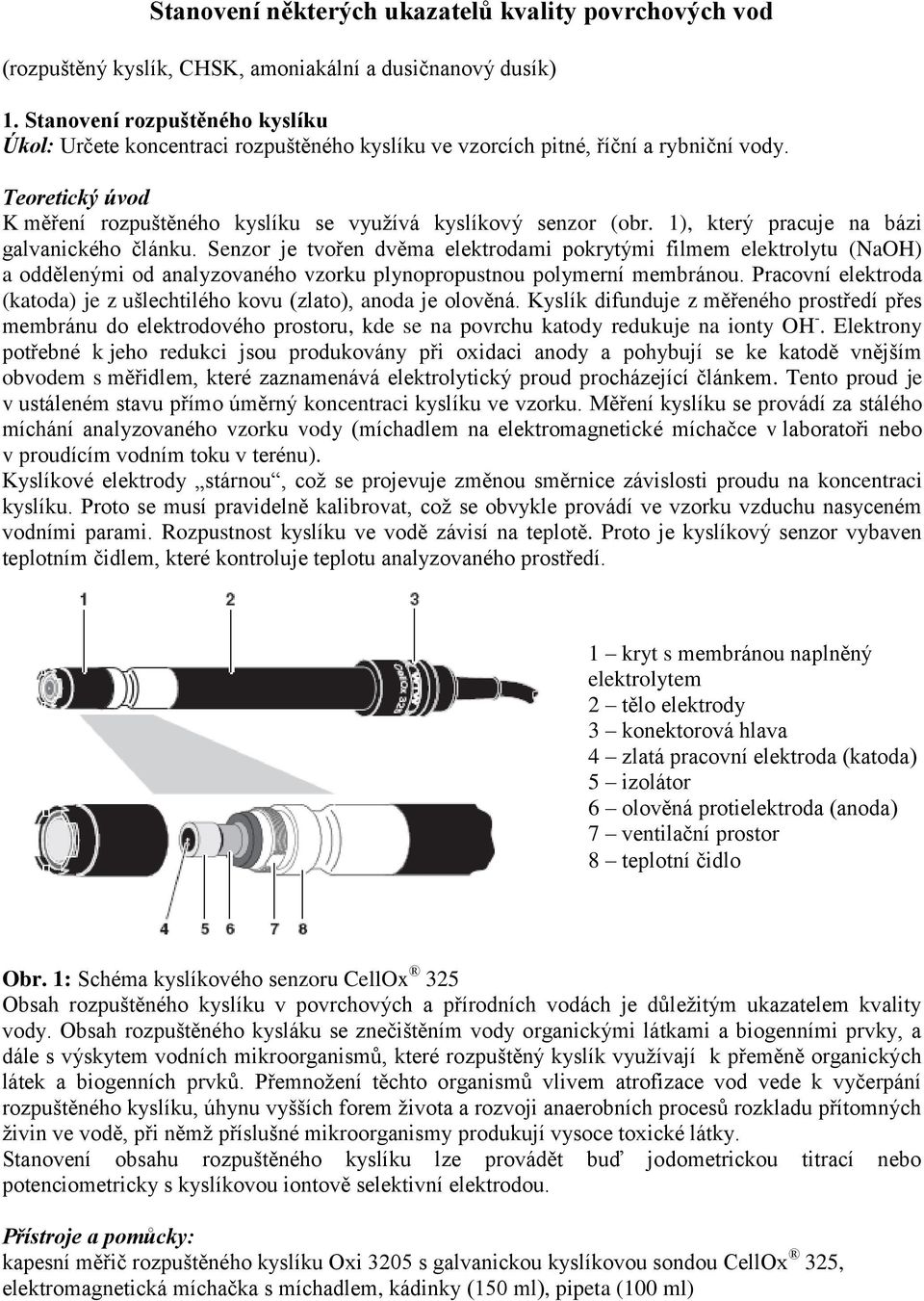 1), který pracuje na bázi galvanického článku. Senzor je tvořen dvěma elektrodami pokrytými filmem elektrolytu (NaOH) a oddělenými od analyzovaného vzorku plynopropustnou polymerní membránou.