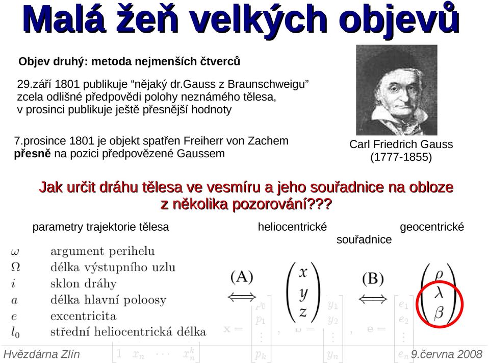 7.prosince 1801 je objekt spatřen Freiherr von Zachem přesně na pozici předpovězené Gaussem Carl Friedrich Gauss