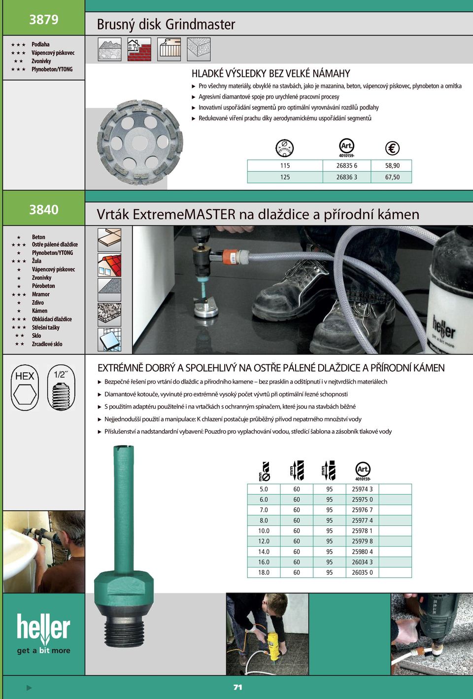 26836 3 67,50 3840 Vrták ExtremeMASTER na dlaždice a přírodní kámen ostře pálené dlaždice plyno/ytong Žula zvonivky póro mramor zdivo kámen Střešní tašky Sklo zrcadlové sklo ExTRéMNě DoBRý A