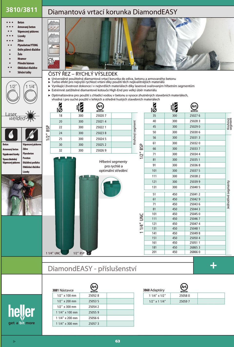 díky laserově svařovaným hřbetním segmentům Extrémně zatížitelné diamantové kotouče High-End pro velký úběr materiálu optimalizována pro použití s chladící vodou v u a vysoce zhutněných stavebních