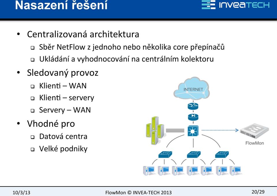 vyhodnocování na centrálním kolektoru Sledovaný provoz