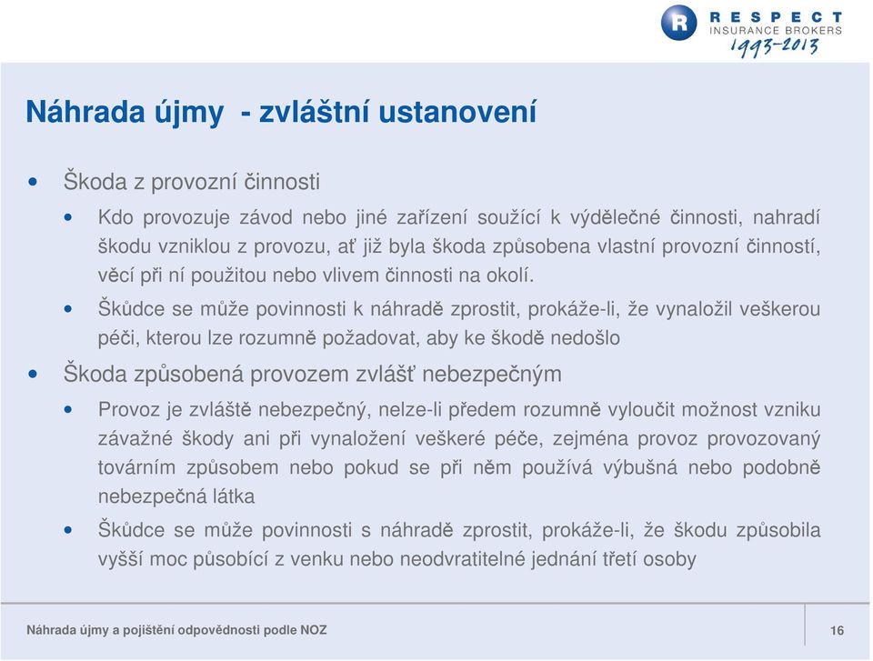 Škůdce se může povinnosti k náhradě zprostit, prokáže-li, že vynaložil veškerou péči, kterou lze rozumně požadovat, aby ke škodě nedošlo Škoda způsobená provozem zvlášť nebezpečným Provoz je zvláště