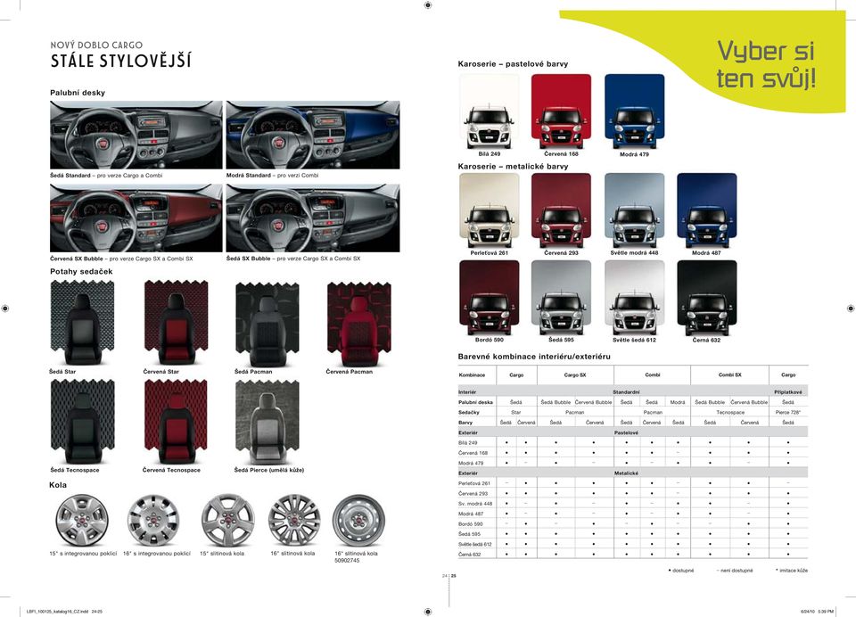 Bubble pro verze Cargo SX a Combi SX Perleťová 261 Červená 293 Světle modrá 448 Modrá 487 Bordó 590 Šedá 595 Světle šedá 612 Černá 632 Barevné kombinace interiéru/exteriéru Šedá Star Červená Star