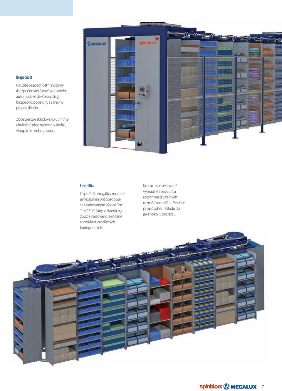 Flexibilita Uspořádání regálů v module je flexibilní a přizpůsobuje se skladovaným výrobkům.