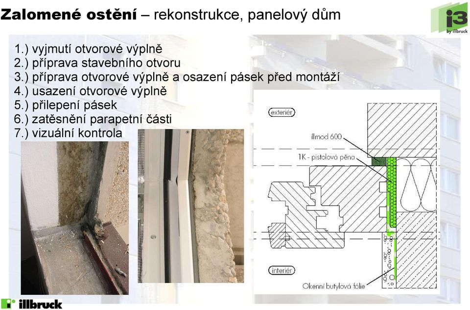 ) příprava otvorové výplně a osazení pásek před montáží 4.