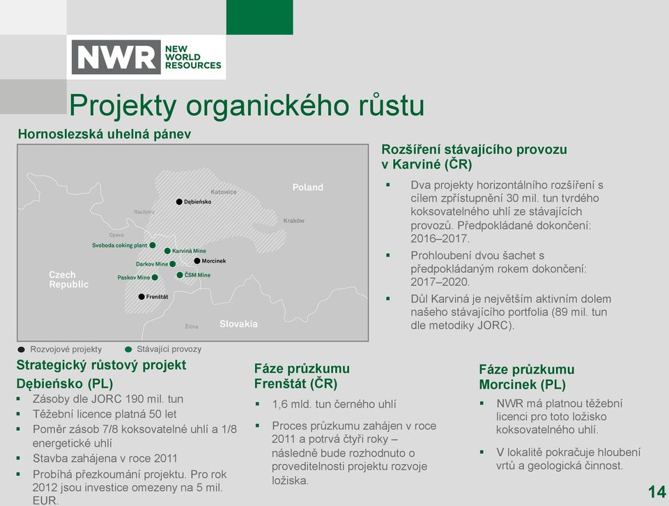 Důl Karviná je největším aktivním dolem našeho stávajícího portfolia (89 mil. tun dle metodiky JORC).