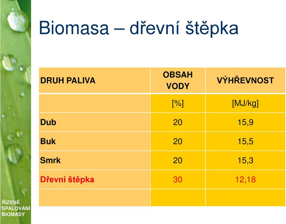 [%] [MJ/kg] Dub 20 15,9 Buk 20