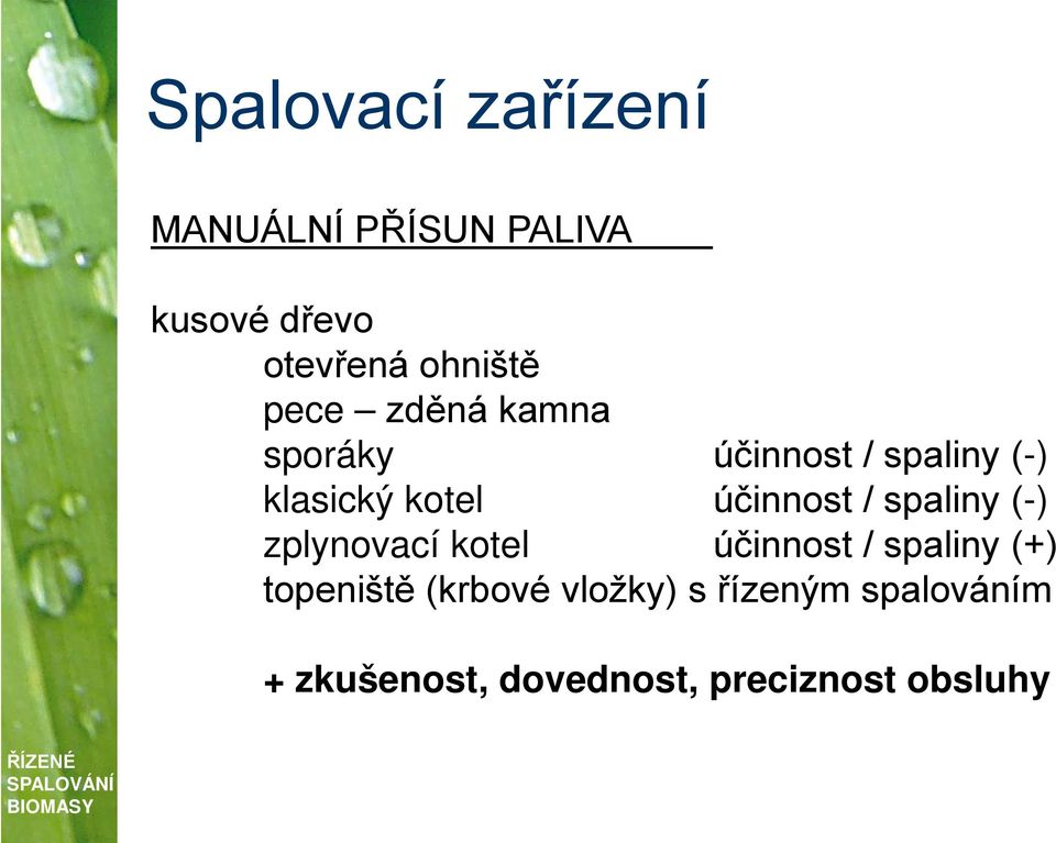 / spaliny (-) zplynovací kotel účinnost / spaliny (+) topeniště (krbové