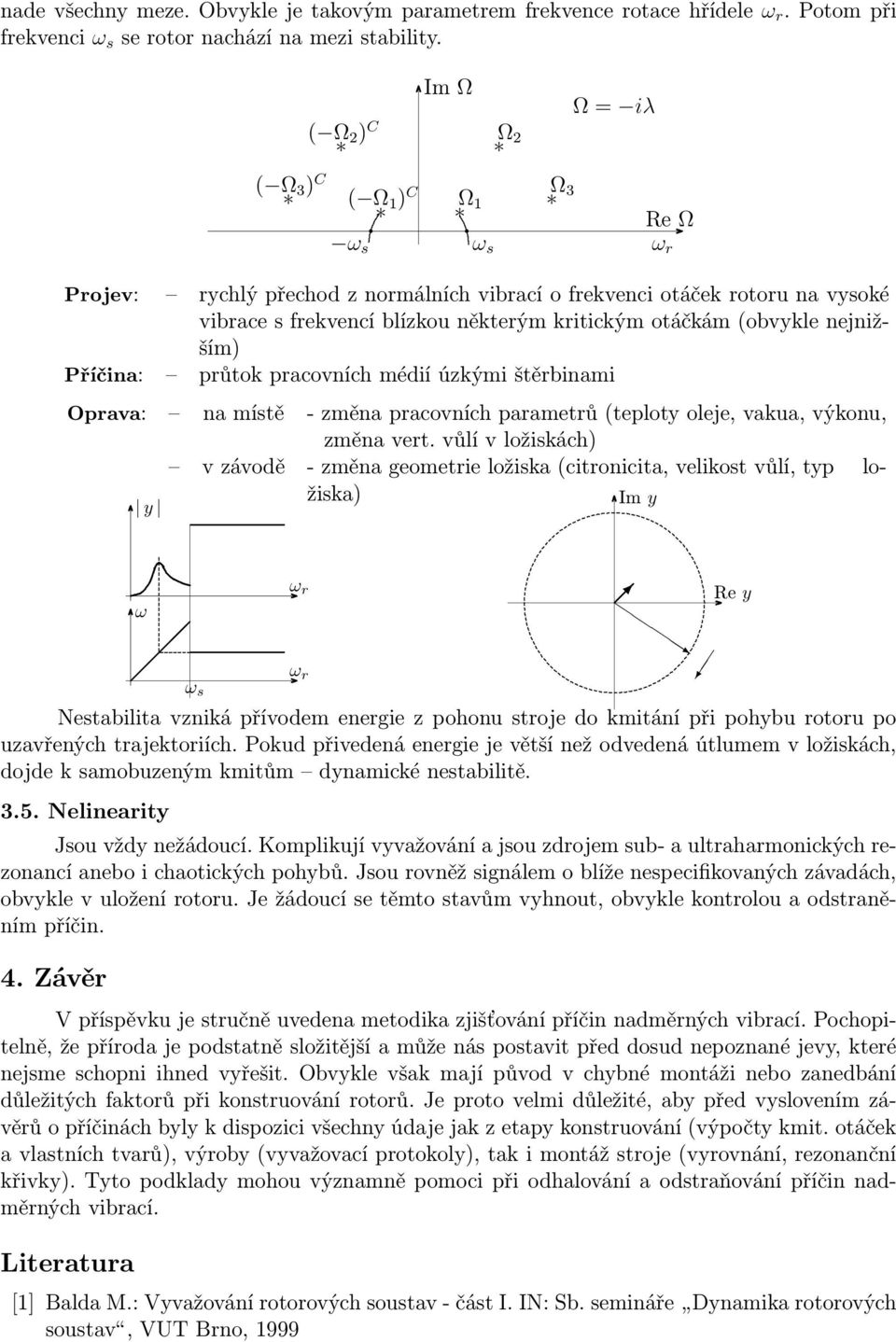 Oprava: na mísě - změna pracovních paramerů (eploy oleje, vakua, výkonu, změna ver vůlí v ložiskách) v závodě - změna geomerie ložiska (cironicia, velikos vůlí, yp ložiska) y Im y ω ω s ω r ω r Ṛe y