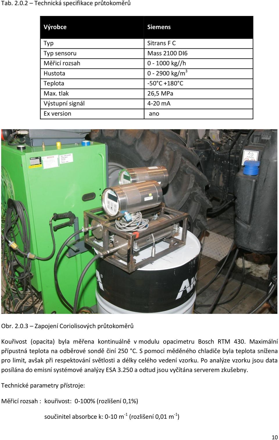 Maximální přípustná teplota na odběrové sondě činí 250 C. S pomocí měděného chladiče byla teplota snížena pro limit, avšak při respektování světlosti a délky celého vedení vzorku.