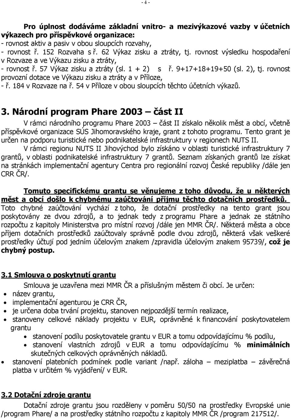rovnost provozní dotace ve Výkazu zisku a ztráty a v Příloze, - ř. 184 v Rozvaze na ř. 54 v Příloze v obou sloupcích těchto účetních výkazů. 3.