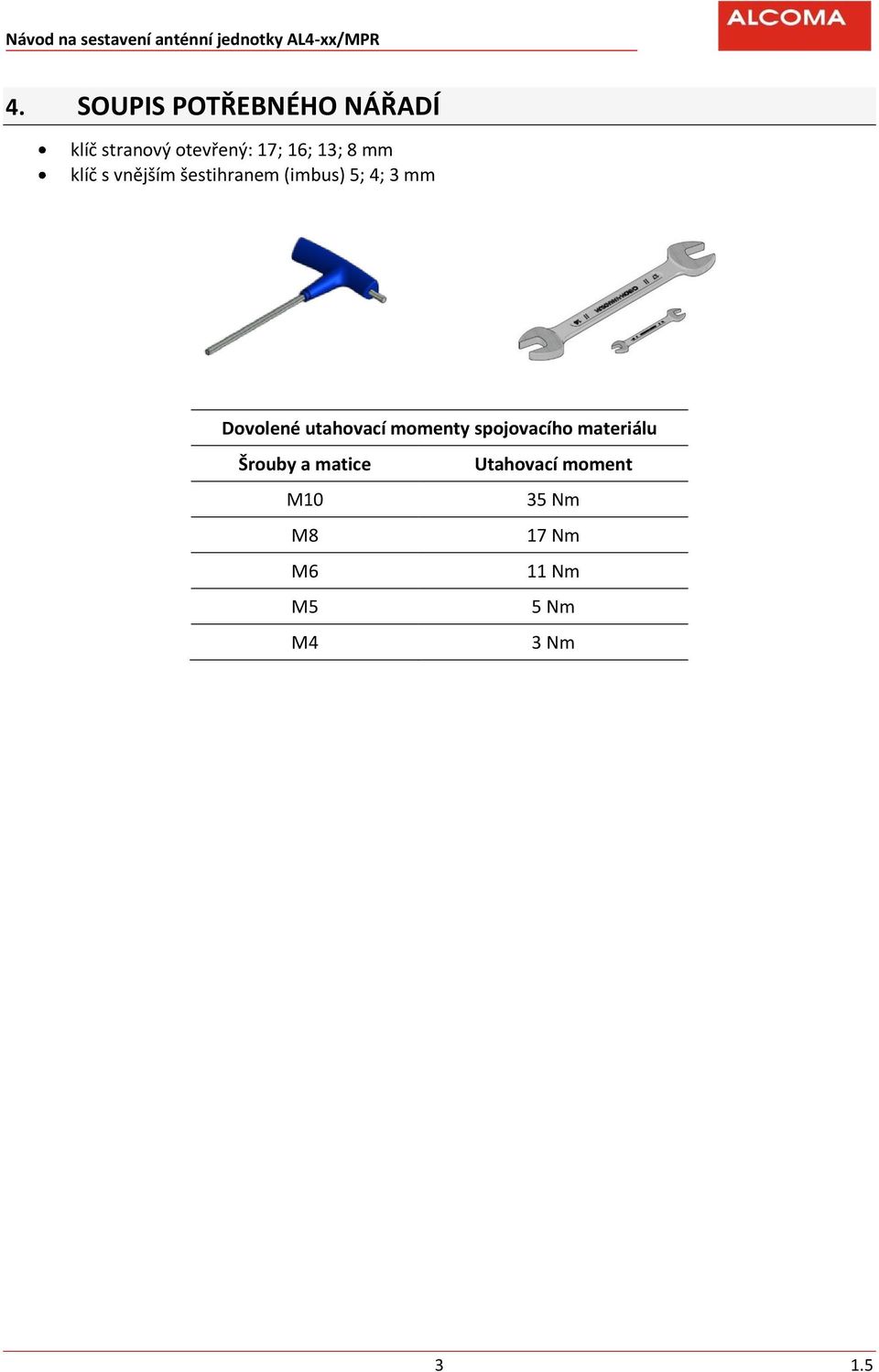 Dovolené utahovací momenty spojovacího materiálu Šrouby a