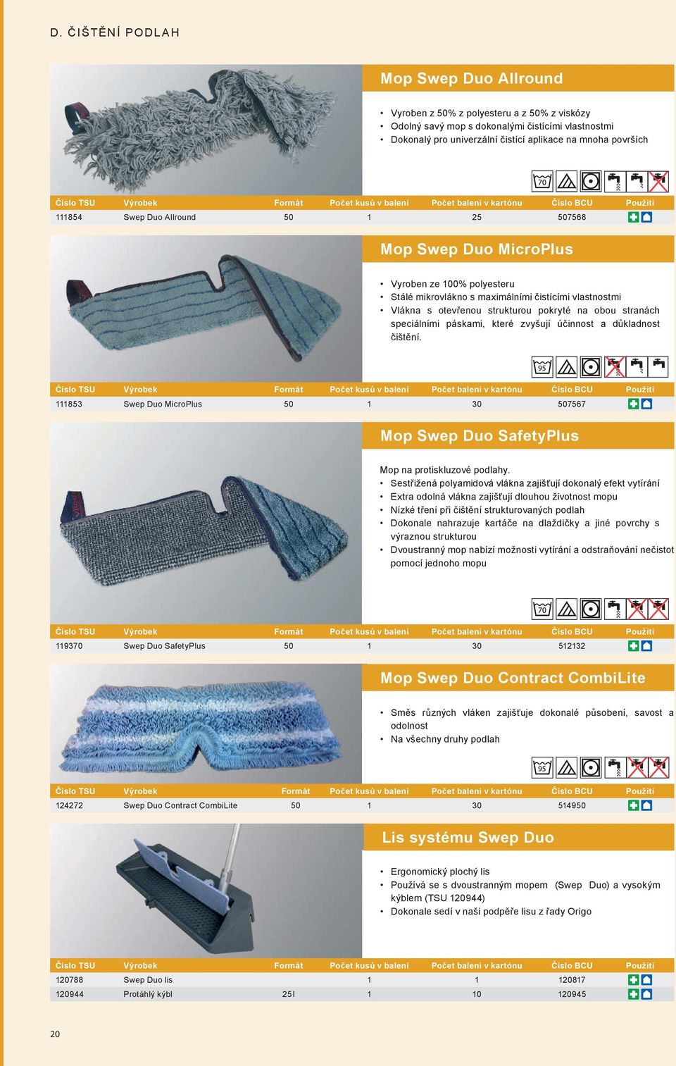 speciálními páskami, které zvyšují účinnost a důkladnost čištění. 111853 Swep Duo MicroPlus 50 1 30 507567 Mop Swep Duo SafetyPlus Mop na protiskluzové podlahy.