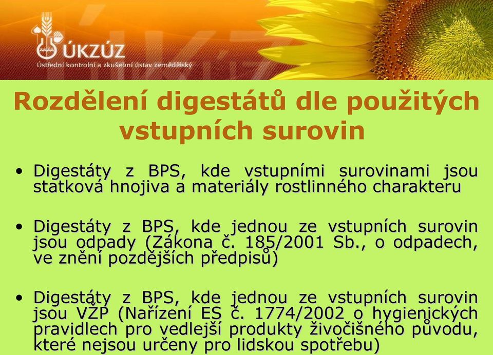 , o odpadech, ve znění pozdějších předpisů) Digestáty z BPS, kde jednou ze vstupních surovin jsou VŽP (Nařízení ES č.