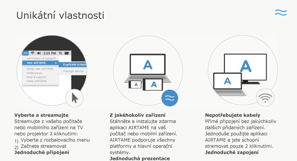 počítač nebo mobilní zařízení. AIRTAME podporuje všechny platformy a hlavní operační systémy.