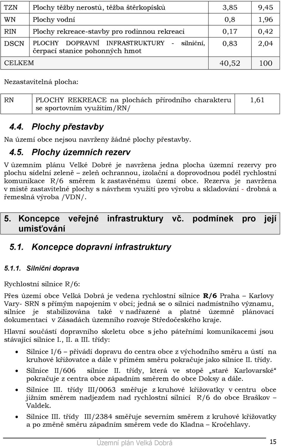 4.5. Plochy územních rezerv V územním plánu Velké Dobré je navržena jedna plocha územní rezervy pro plochu sídelní zeleně zeleň ochrannou, izolační a doprovodnou podél rychlostní komunikace R/6