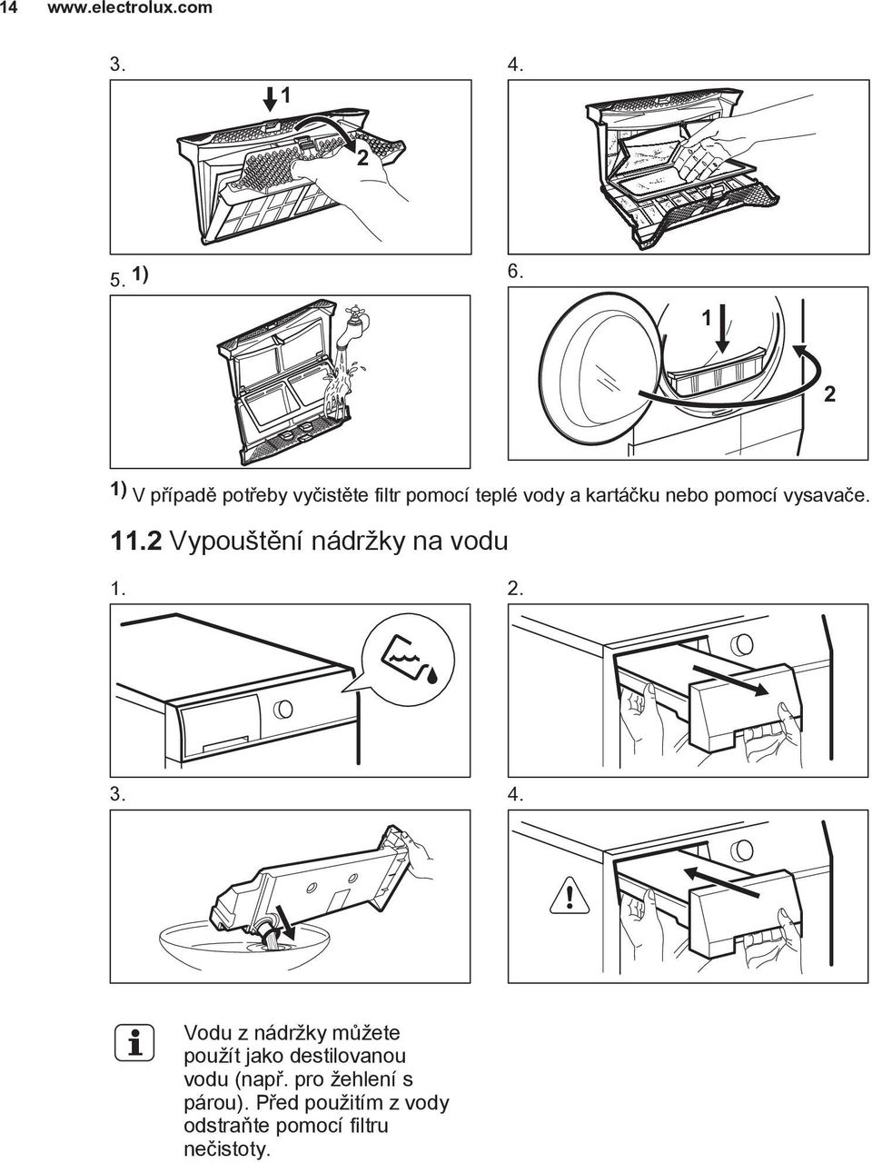 pomocí vysavače. 11.2 Vypouštění nádržky na vodu 1. 2. 3. 4.