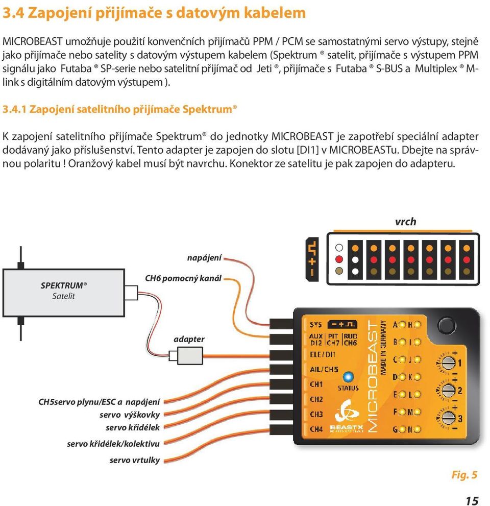 1 Zapojení satelitního přijímače Spektrum K zapojení satelitního přijímače Spektrum do jednotky MICROBEAST je zapotřebí speciální adapter dodávaný jako příslušenství.