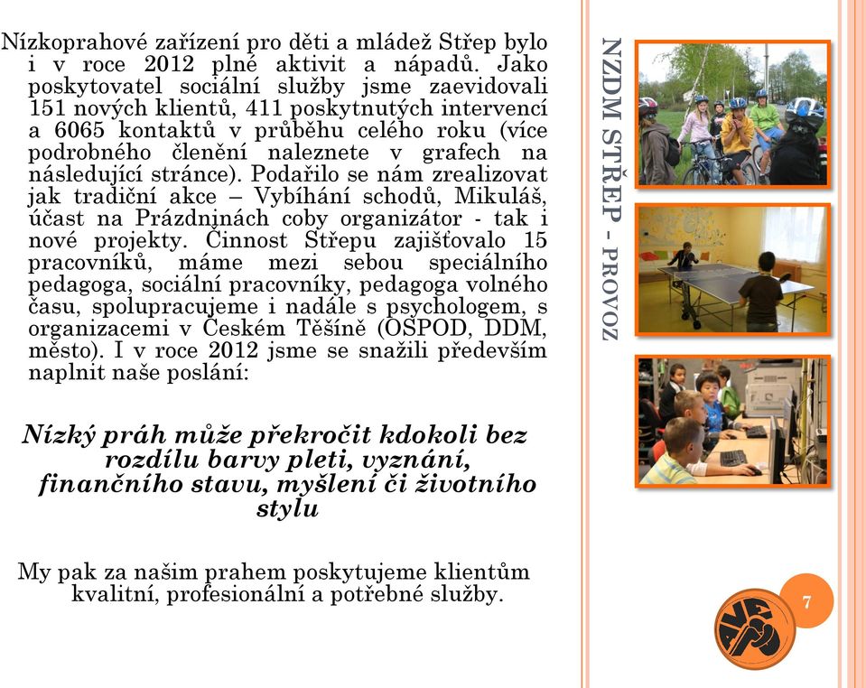 stránce). Podařilo se nám zrealizovat jak tradiční akce Vybíhání schodů, Mikuláš, účast na Prázdninách coby organizátor - tak i nové projekty.