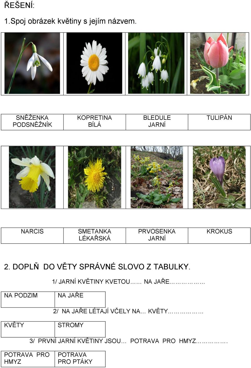 KROKUS 2. DOPLŇ DO VĚTY SPRÁVNÉ SLOVO Z TABULKY.