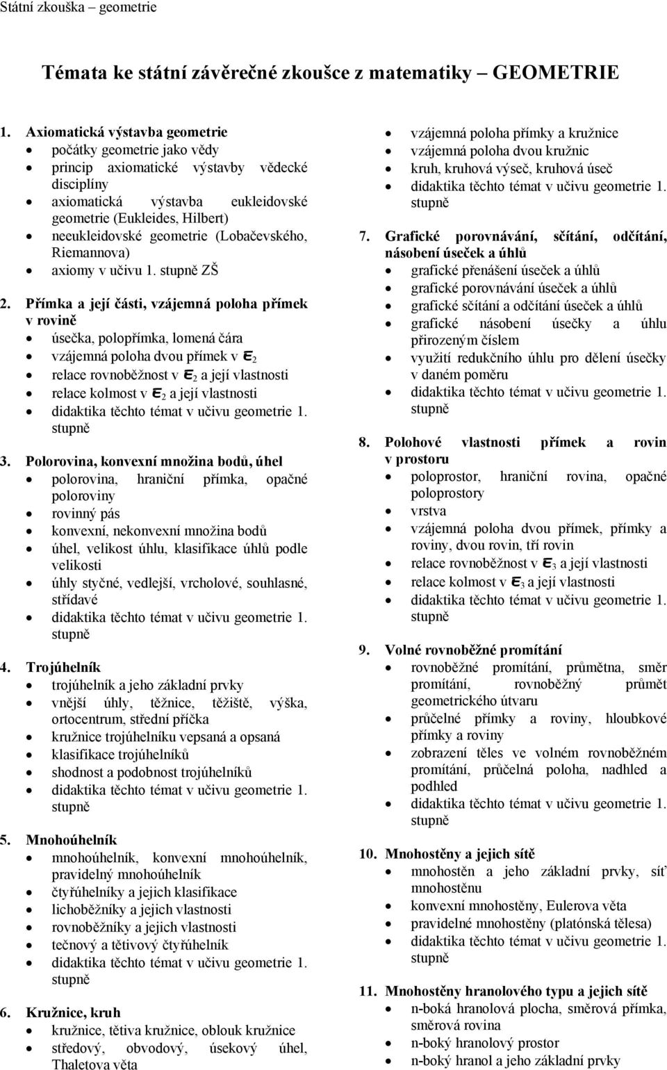 (Lobačevského, Riemannova) axiomy v učivu 1. ZŠ 2.