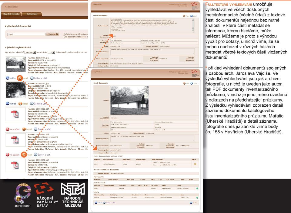 * příklad vyhledání dokumentů spojených s osobou arch. Jaroslava Vajdiše.